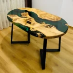 Green-oval-wooden-texture-resin-table