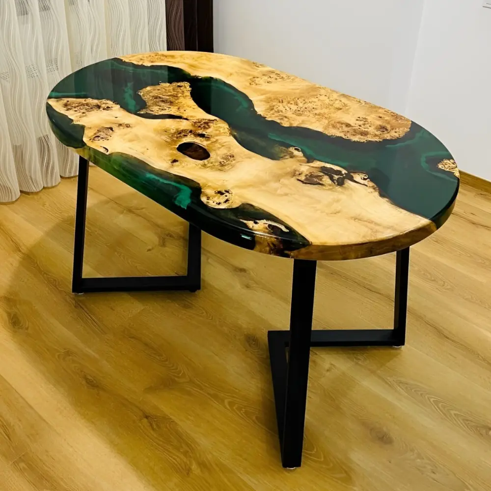 Green-oval-wooden-texture-resin-table