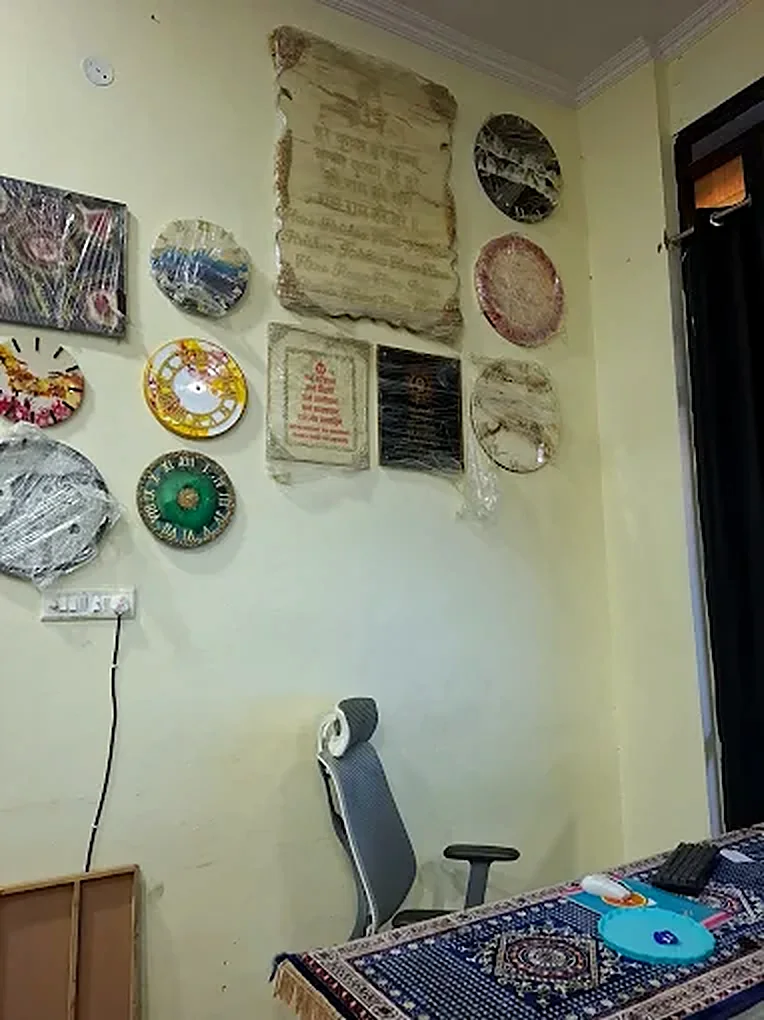 Finished resin artworks on the studio wall at Resin Arts Jaipur studio