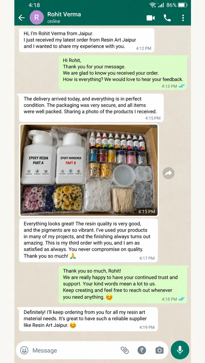 Customer review on WhatsApp from Rohit Verma, Jaipur