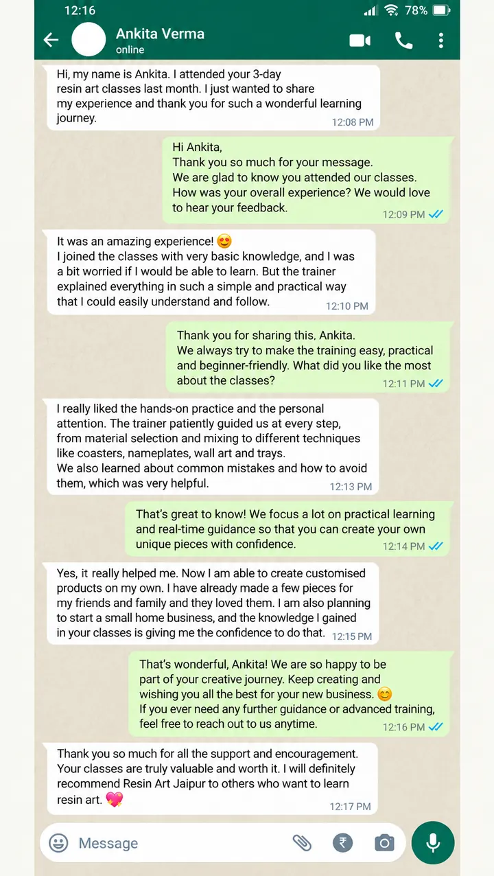 Student review on WhatsApp from Ankita Verma