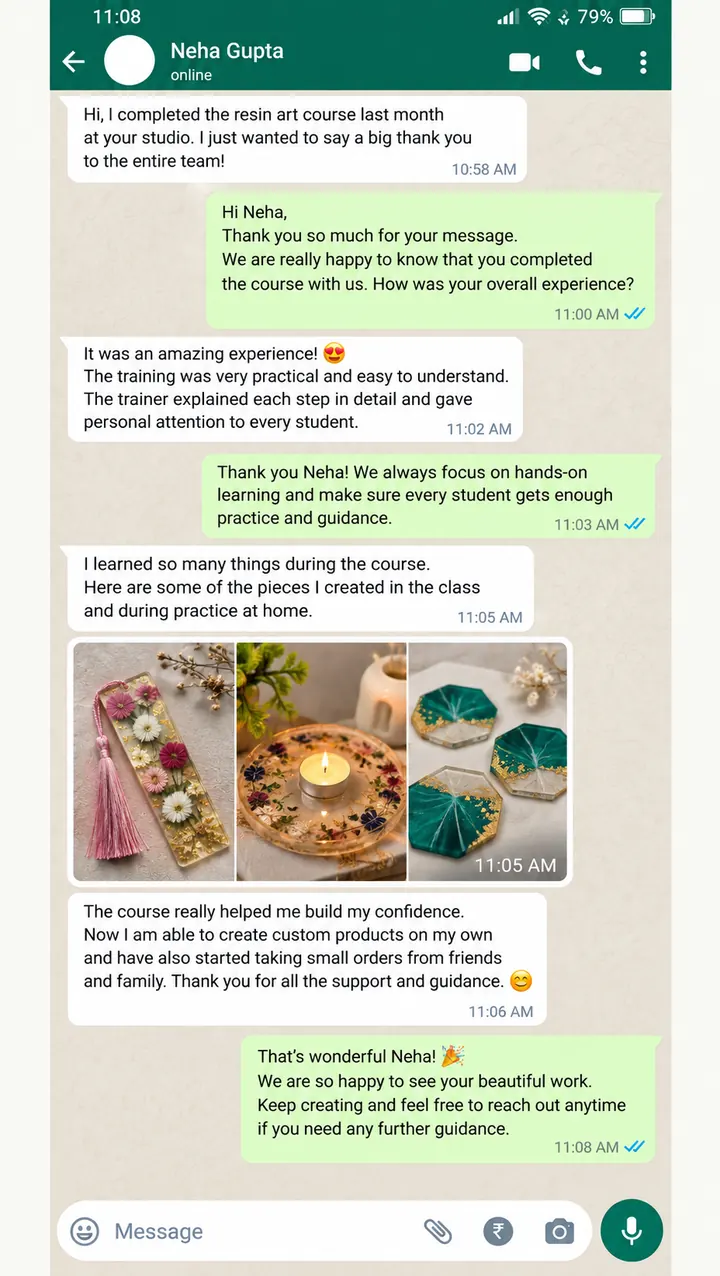 Student review on WhatsApp from Neha Gupta