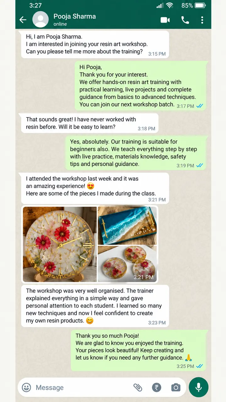 Student review on WhatsApp from Pooja Sharma