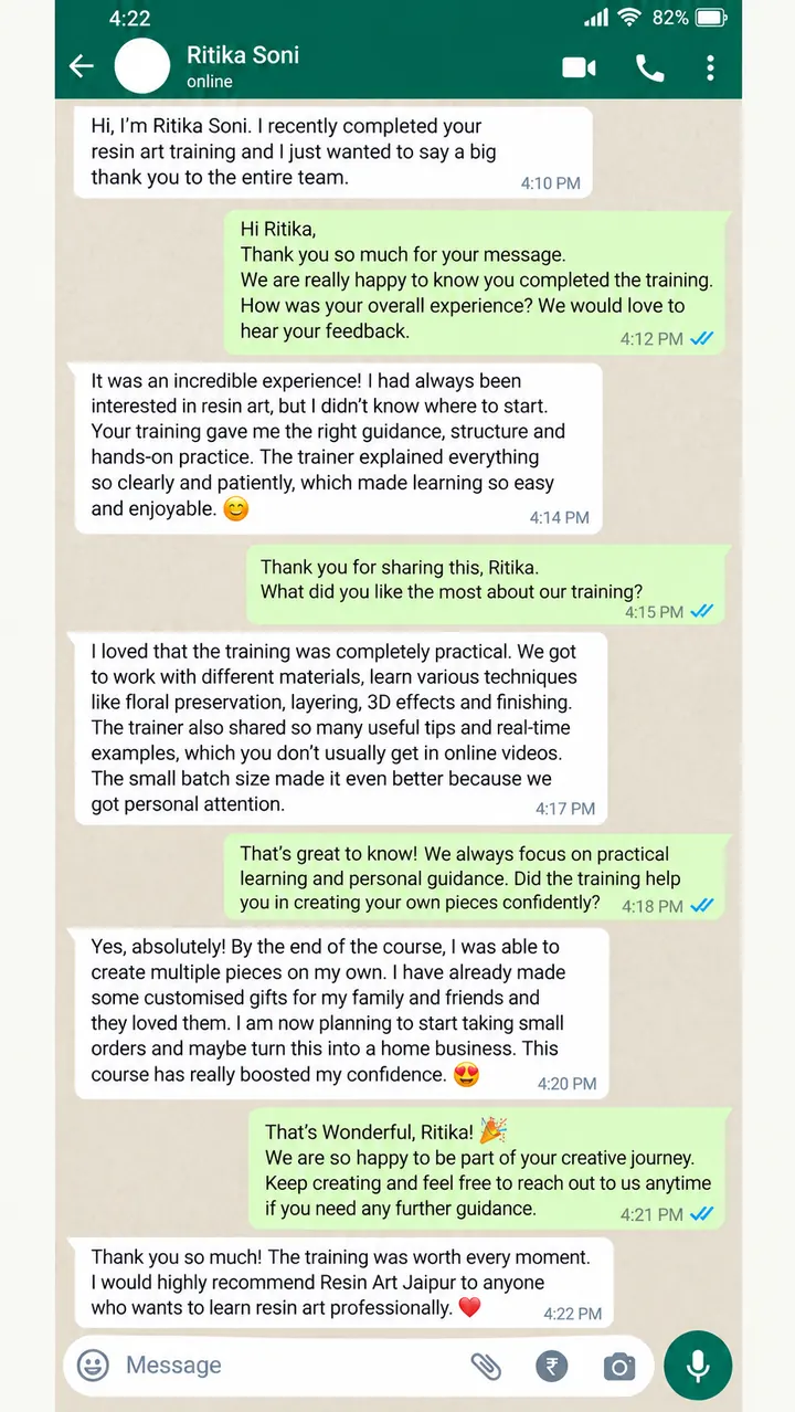 Student review on WhatsApp from Ritika Soni